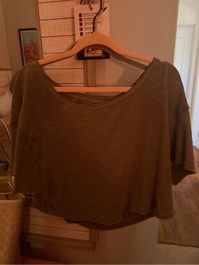 aerie Olive Green Waffle-Knit Crop Top